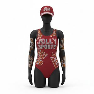 Traje de baño de alta calidad para mujer, nailon y spandex, tela suave, rojo oscuro, ajuste completo, logotipo termoadhesivo. - Product Image 1