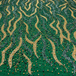 Tissu en filet 100% nylon brodé à la main, laminé HDPE, poids lourd, pour vêtements et accessoires - Product Image 1