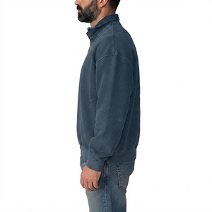 Sudadera de hombre con cuello simulado y media cremallera, lavado a la piedra, oversize, mezcla de algodón, estilo casual urbano, manga larga, otoño invierno - Product Image 3
