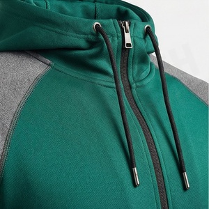 เสื้อฮู้ดซิปผู้ชายสีเขียว ดีไซน์คัลเลอร์บล็อก แขนยาว สวมใส่สบายๆ สำหรับฤดูใบไม้ร่วง มีกระเป๋าข้าง ผลิตจากผ้าโพลีเอสเตอร์ผสมฝ้าย - Product Image 4