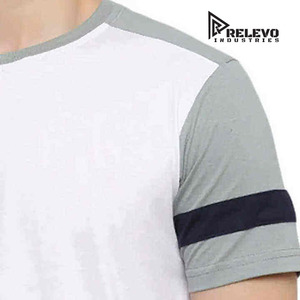 เสื้อยืดคอกลมแขนสั้นทรงปกติสำหรับผู้ชายจาก Relevo Industries ตัดต่อสีสัน แต่งขอบตัดกัน ผ้าเจอร์ซีย์ถักลำลอง 100% ผ้าฝ้ายด้านหน้า - Product Image 3
