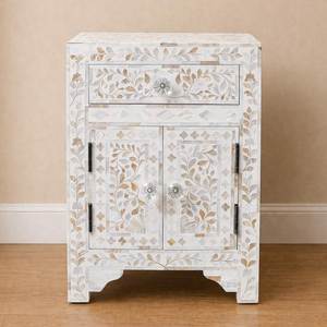 Luxury Bone Inlay Bedside Table Wooden <b>Side</b> Cabinet With Spacious <b>Drawer</b> And Artistic Handcrafted Design - Product Image 1