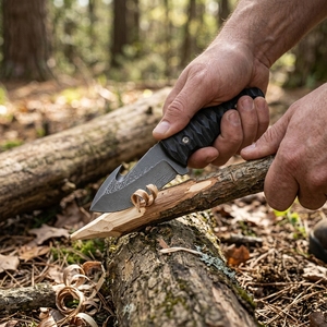 Cuchillo de Hoja Fija Hecho a Mano con Gancho para Tripas, Hoja de Acero al Carbono con Recubrimiento en Polvo, Mango Texturizado Negro, para Camping y Uso General, OEM - Product Image 6
