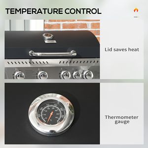 "40000 BTU Propane Gas Grill with 4+1 Burners <b>Warming</b> Rack Shelves <b>Bottle</b> Opener & Thermometer-Trolley for Backyards" - Product Image 5