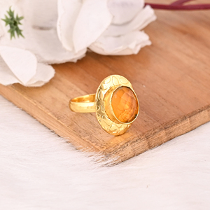 Elegant Hydro Citrine Oval <b>Adjustable</b> <b>Ring</b> Handmade Gold Plated Brass Stylish Jewelry for Women - Product Image 3