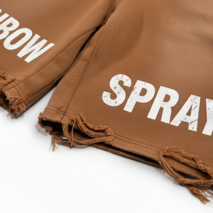 กางเกงขาสั้นผู้ชายผ้าฝ้ายสำหรับฤดูร้อน ทรงหนา สไตล์เรโทร ล้างสีแบบวินเทจ เอวสองชั้น ลายพ่นสีรุ้ง สไตล์ลำลองแนวสตรีท - Product Image 5