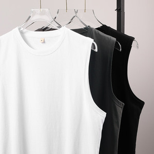 Camiseta sin mangas informal para hombre, cuello redondo, color sólido, tejido de algodón, cuello redondo, básica - Product Image 5