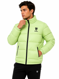 Dumela Men's <b>Light</b> Green Stand Collar Canvas <b>Puffer</b> <b>Jacket</b> Windproof Breathable Zipper Closure Casual Winter Wear Plain Front - Product Image 4