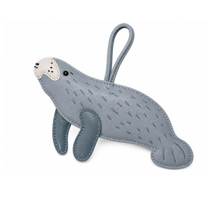 Custom PU <b>Leather</b> Soft Manatee Bag Charm Cute Animal Plush Stuffed <b>Keychain</b> - Product Image 6