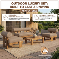 Ensemble de mobilier de patio commercial pour hôtels modernes, canapé à séchage rapide en teck massif, sectionnel, pour l'extérieur