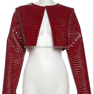 แจ็กเก็ตหนังจระเข้แบบสั้นสำหรับผู้หญิงเสื้อโค้ทแฟชั่นเข้ารูปหนังวัวแบบมีซิปสไตล์ฤดูใบไม้ร่วงฤดูหนาว - Product Image 1