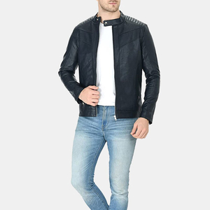 Veste en cuir de qualité supérieure pour hommes, 100% cuir véritable, cuir souple, tissu en toile, logo sur le devant, vestes pour hommes - Product Image 4