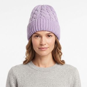 Gorro de Invierno Unisex de Punto Trenzado de Lana Acrílica Lavanda, Grueso, Suave y Cálido, para Esquí y Actividades al Aire Libre, Venta al Por Mayor - Product Image 1
