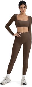 Ensemble de yoga sans couture pour femmes, leggings taille haute avec soutien-gorge intégré et poche à la taille, couleur unie, tenue de sport deux pièces - Product Image 5