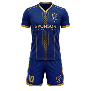 Modern Football Club Uniform Set Blue Jersey with Gold Trim and Matching Shorts <b>Performance</b> <b>Wear</b> for Training Matches and Sports - Product Image 2
