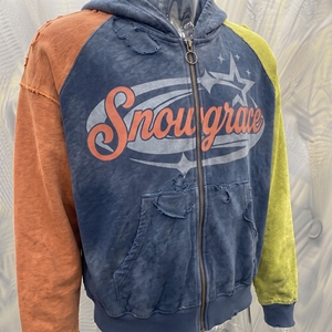 Sweat-shirt à capuche zippé Snowgrace, manches raglan, color block, coupe oversize, unisexe, style streetwear, tissu tricoté, style automne - Product Image 5