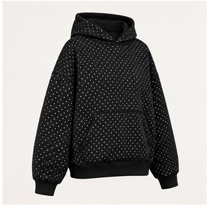 Customize Jet <b>Black</b> Womens Oversized Boxy Micro Dense Polka Dot Pullover Hoodie Heavyweight Plush Cotton <b>Fleece</b> WPHOOD-0002 - Product Image 5