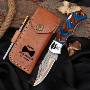 Couteau pliant portable en acier carbone fait main avec étui en cuir, design compact pour la randonnée, les voyages et les activités de plein air - Product Image 5
