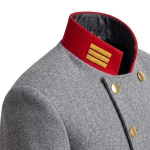 Nouvelle veste épaisse respirante et écologique pour homme, gris et rouge, style guerre civile britannique, col montant vintage, en tissu de laine, manteau chaud - Product Image 4