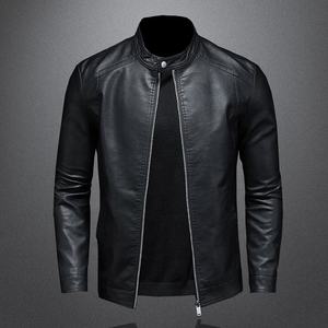 Veste en cuir PU slim à col montant pour homme, style moto décontracté, manteau de motard en cuir pour homme - Product Image 1