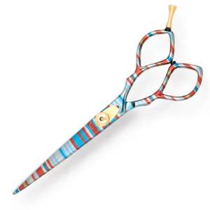 Ciseaux de coiffure professionnels en acier inoxydable, lame tranchante, manche long, pour droitiers, design rayé coloré - Product Image 3