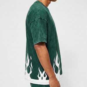 2026 New Design Vintage Mineral Wash Men T <b>Shirt</b> <b>Flame</b> Print Heavyweight Cotton Short Sleeve Streetwear Tee - Product Image 4