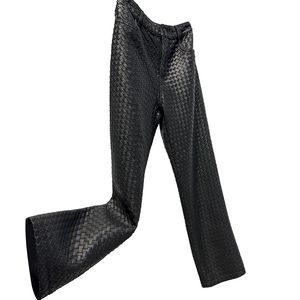 Pantalon long en cuir de mouton véritable tissé à la main pour femme, noir, taille mi-haute, respirant, style streetwear, pour l'hiver - Product Image 1