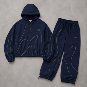 <b>Y2K</b> Trendy Reflective Piping Windbreaker Unisex Half Zip Jacket Jogger Pants Custom Logo ODM Lightweight Waterproof <b>Tracksuit</b> - Product Image 5