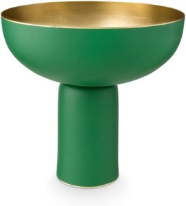 Bandeja Decorativa Ecológica de Metal Verde Mate con Base y Detalles Interiores Dorados, Estilo Cáliz Verde Contemporáneo para Fiestas - Product Image 3