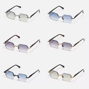 Customized Metal <b>Retro</b> High-quality Rimless Frame New Fashionable Luxury <b>Sunglasses</b> UV400 AR Blue Lenses Unisex 3509 - Product Image 3