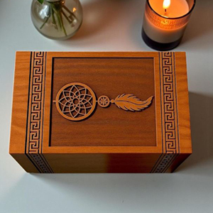 Handcrafted Rosewood Dreamcatcher Urn: Feather & Floral Engraving, Customizable <b>Memorial</b> Funeral <b>Memorial</b> <b>Keepsake</b> by AYAANS - Product Image 6