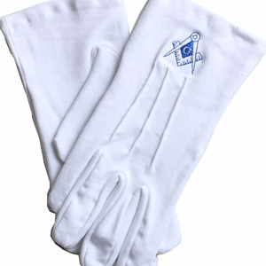 Guantes Masónicos Unisex Hechos a Mano con Logotipo Personalizado Bordado en Azul, Tela 100% Algodón, Transpirables para Exteriores - Product Image 5