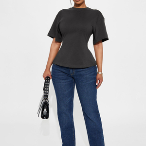 Best Selling Summer Gym Fitness Heater Gray Women 100% Cotton Back Zipper Solid Jersey <b>Hip</b> Hop Regular Fit Zip T-Shirt <b>For</b> Women - Product Image 3