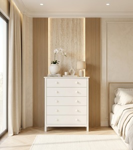 Cómoda Blanca de 5 Cajones, Diseño Minimalista de Paneles de Madera, Almacenamiento para Dormitorio, Gabinete Independiente de MDF - Product Image 6