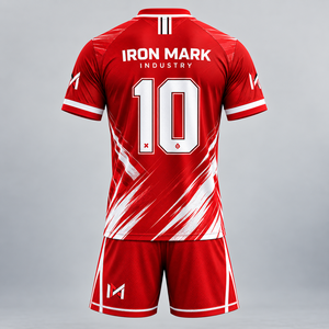 ชุดฟุตบอลสีแดงยูนิเซ็กซ์ ยี่ห้อ Iron Mark รุ่นอื่นๆ แขนสั้น พิมพ์ลายแบบ Sublimated ระบายเหงื่อได้ดี ทรงปกติ ชุดผู้ใหญ่ 100% - Product Image 3