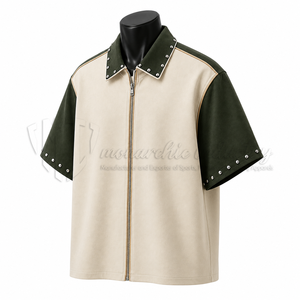 Spring Oversize <b>Black</b> Clothing Manufacturer Custom Logo High Quality Breathable Wholesale <b>Men's</b> Full Zipper <b>Short</b>-<b>sleeved</b> <b>Shirt</b> - Product Image 3