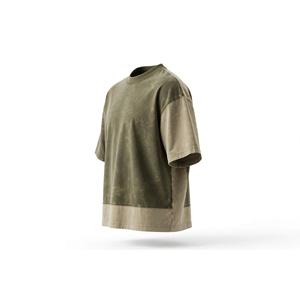 Amkoor Men's Oversized Raglan Sleeve <b>T</b>-<b>Shirt</b>-Olive Khaki Beige Color Block 100% Cotton Contrast Trim Mineral Wash <b>4XL</b> - Product Image 5