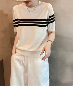 Women's <b>Cream</b> Solid Color Short Sleeve <b>Crop</b> <b>Top</b> Crew Neck Knitted T-Shirt Slim Fit Breathable Spring Summer Minimalist Style - Product Image 2