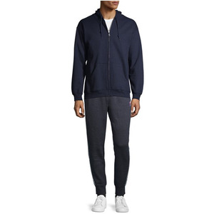 Sweat-shirt à capuche pour homme, bleu marine, fermeture éclair intégrale, coupe classique, en molleton de coton, décontracté, couleur unie, pour l'automne - Product Image 2