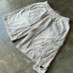 กางเกงขาสั้นสตรีทแวร์สีกากีประดับเพชรเทียมสำหรับผู้ชาย สไตล์ลำลอง มีเชือกผูก เอวใหญ่ ลายกราฟิก แฟชั่นฤดูร้อน - Product Image 6