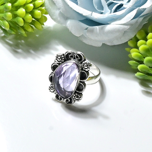 <b>Amethyst</b> Rosecut <b>Ring</b> Handmade Oxidized <b>Silver</b> Plated Gemstone Bezel Set Vintage Women's Statement <b>Ring</b> - Product Image 4