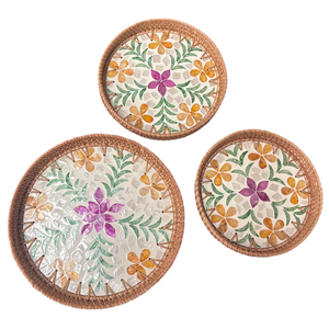 Bandeja de Nácar y Ratán con Diseño de Ratán, Impresionante Bandeja Blanca de Nácar para Oficina, para Servir Tazas de Café y Almacenamiento - Product Image 6