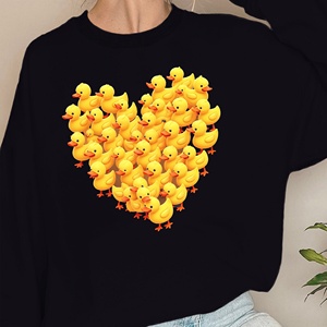 Canards en forme de coeur de dessin animé imprimés sweats pour femmes tissu tricoté décontracté - Product Image 4