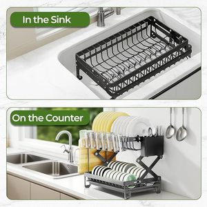 <span class=keywords><strong>Scolapiatti</strong></span> a 2 livelli con portaposate e portabicchieri, pieghevole, per cucina - Product Image 5