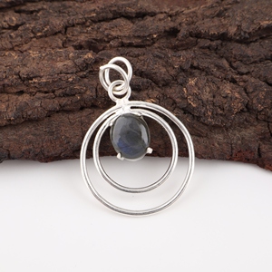 Pendentifs ovales en labradorite grise naturelle, argent sterling 925, laiton, faits à la main, vintage, bijoux en pierres précieuses pour femmes. - Product Image 3
