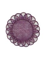 Napperon de table artisanal exquis en paille tressée Iraca Palm, motif fleur violette, accessoire de table moderne de luxe durable