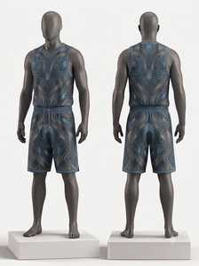 Ensemble de maillot de basket-ball bleu marine géométrique pour homme, débardeur sans manches à col en V avec short à cordon de serrage, vêtements de sport respirants - Product Image 1