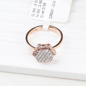 Anillo de Oro Rosa Sólido de 14K con Diamantes Naturales de Corte Brillante en Racimo Hexagonal, Joyería Fina, Memoria Jewels - Product Image 1