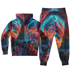 Men's Custom Sublimation Print Winter 2-Piece Hooded Heavyweight Streetwear <b>Tracksuit</b> Full Sleeve T-Shirts Elastic Waist - Product Image 4