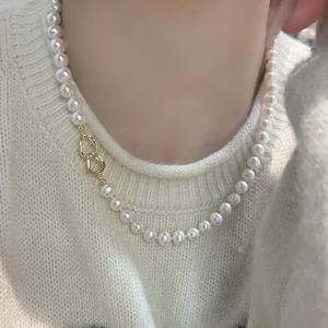 Collar de Perlas de Agua Dulce Casi Impecables de 7-8 mm con Hebilla de Doble Aro de Plata S925, Longitud Aproximada de 48 cm - Product Image 4